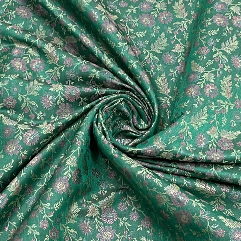Premium Green Traditional Print Tanchui Jamewar Silk Fabric