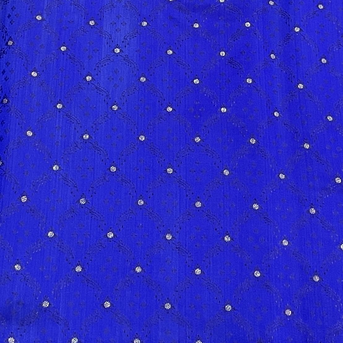 Premium Blue Traditional Print Tanchui Jamewar Silk Fabric