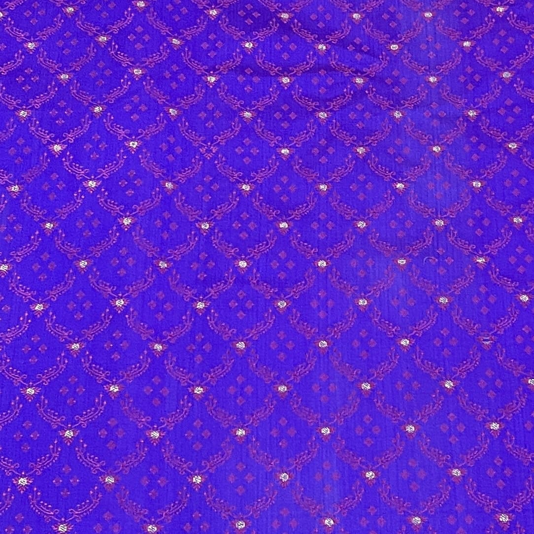 Premium Purple Traditional Print Tanchui Jamewar Silk Fabric