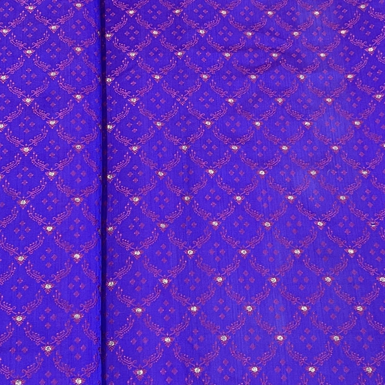 Premium Purple Traditional Print Tanchui Jamewar Silk Fabric