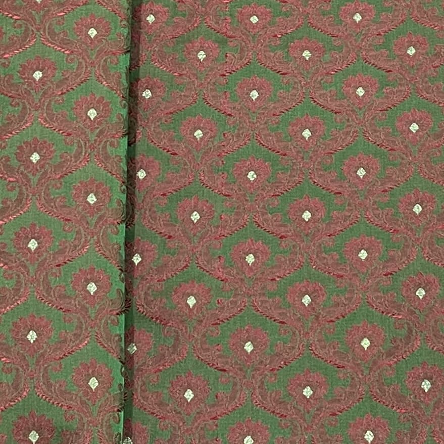 Premium Green Traditional Buti Print Tanchui Jamewar Silk Fabric