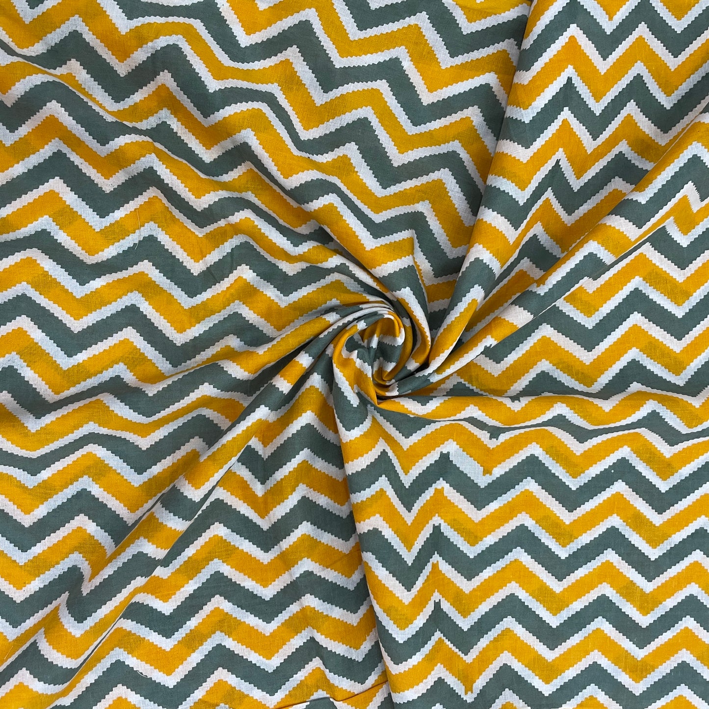 Yellow & Grey Chevron Print Cotton Fabric - TradeUNO