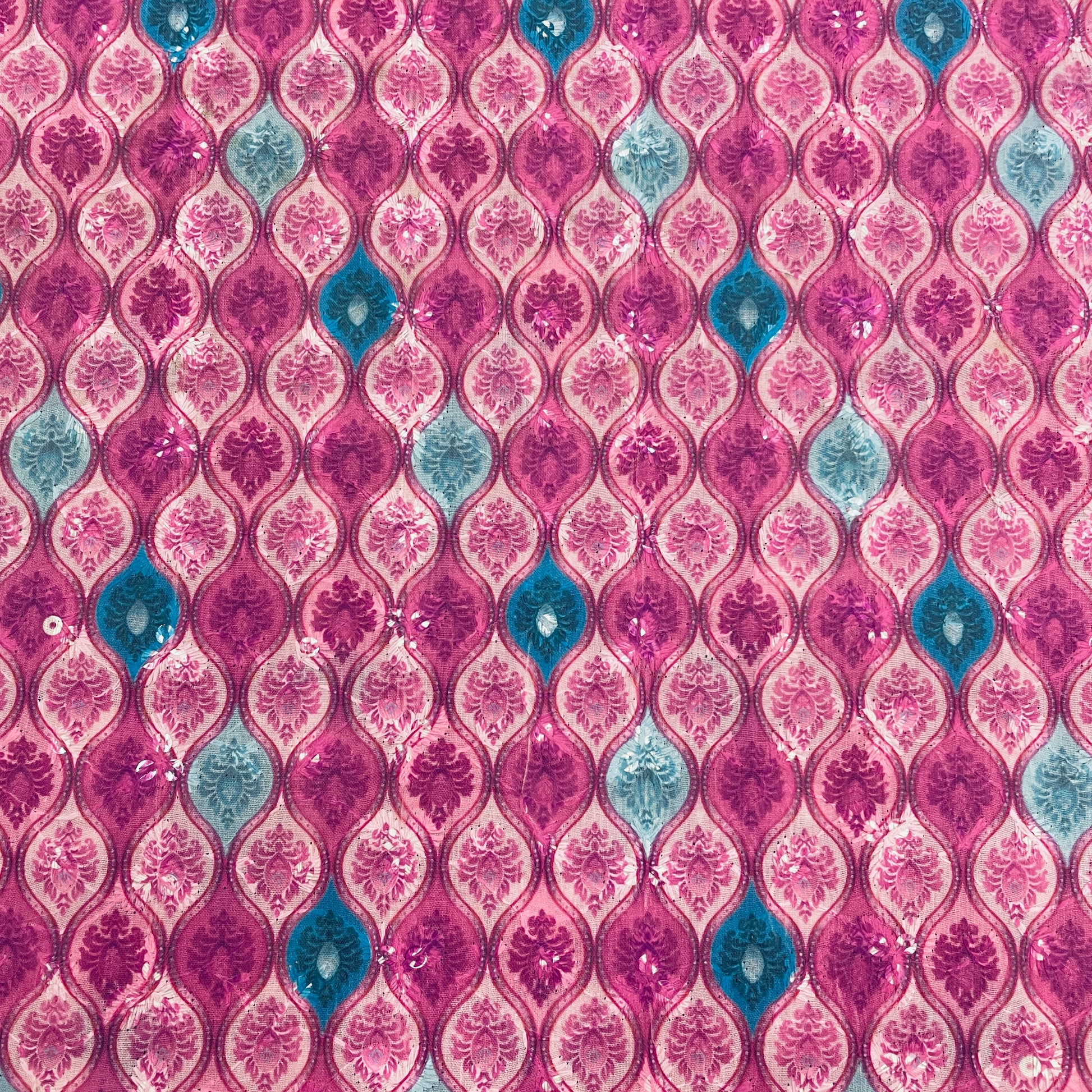 Pink Traditional Print Cotton Embroidery Fabric - TradeUNO