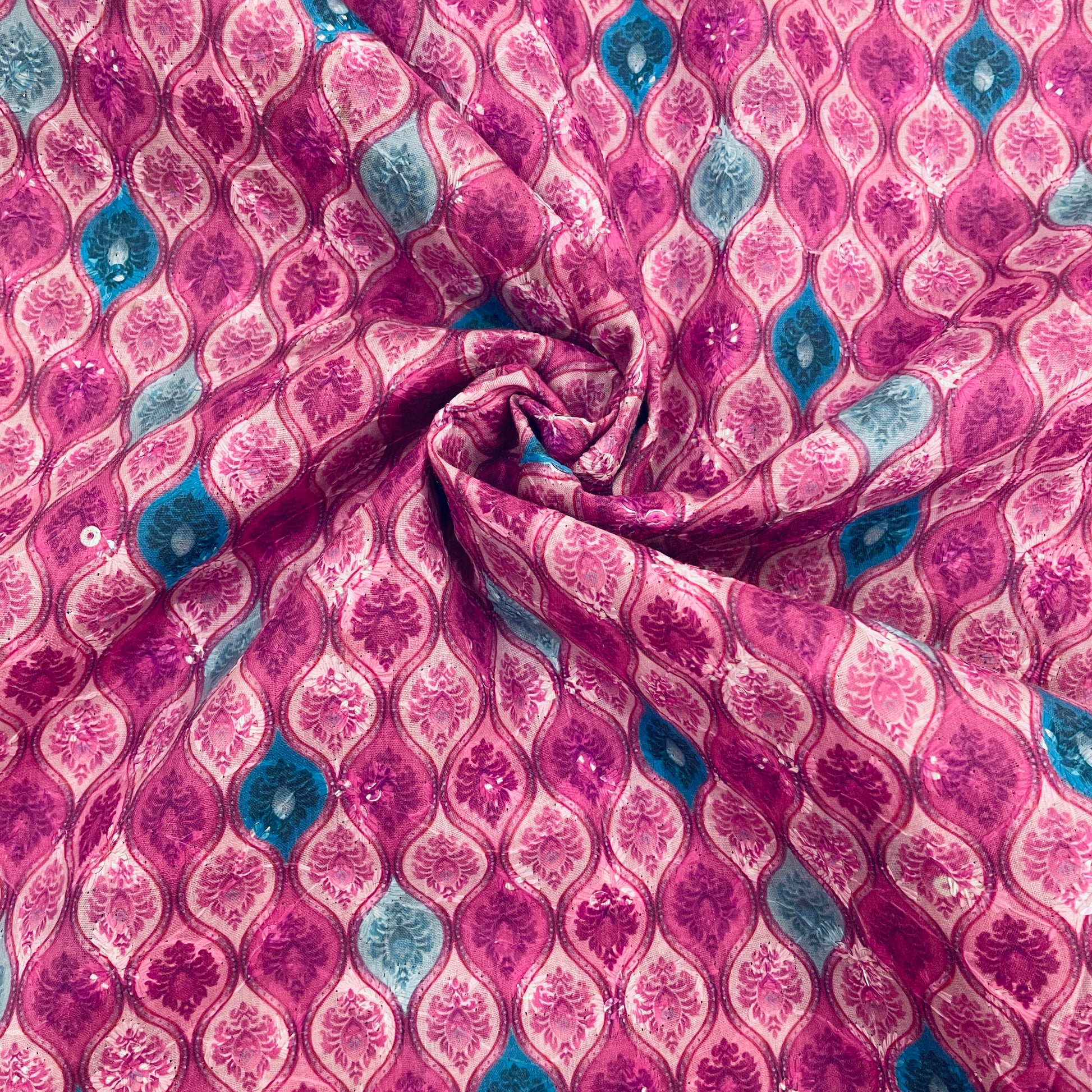 Pink Traditional Print Cotton Embroidery Fabric - TradeUNO