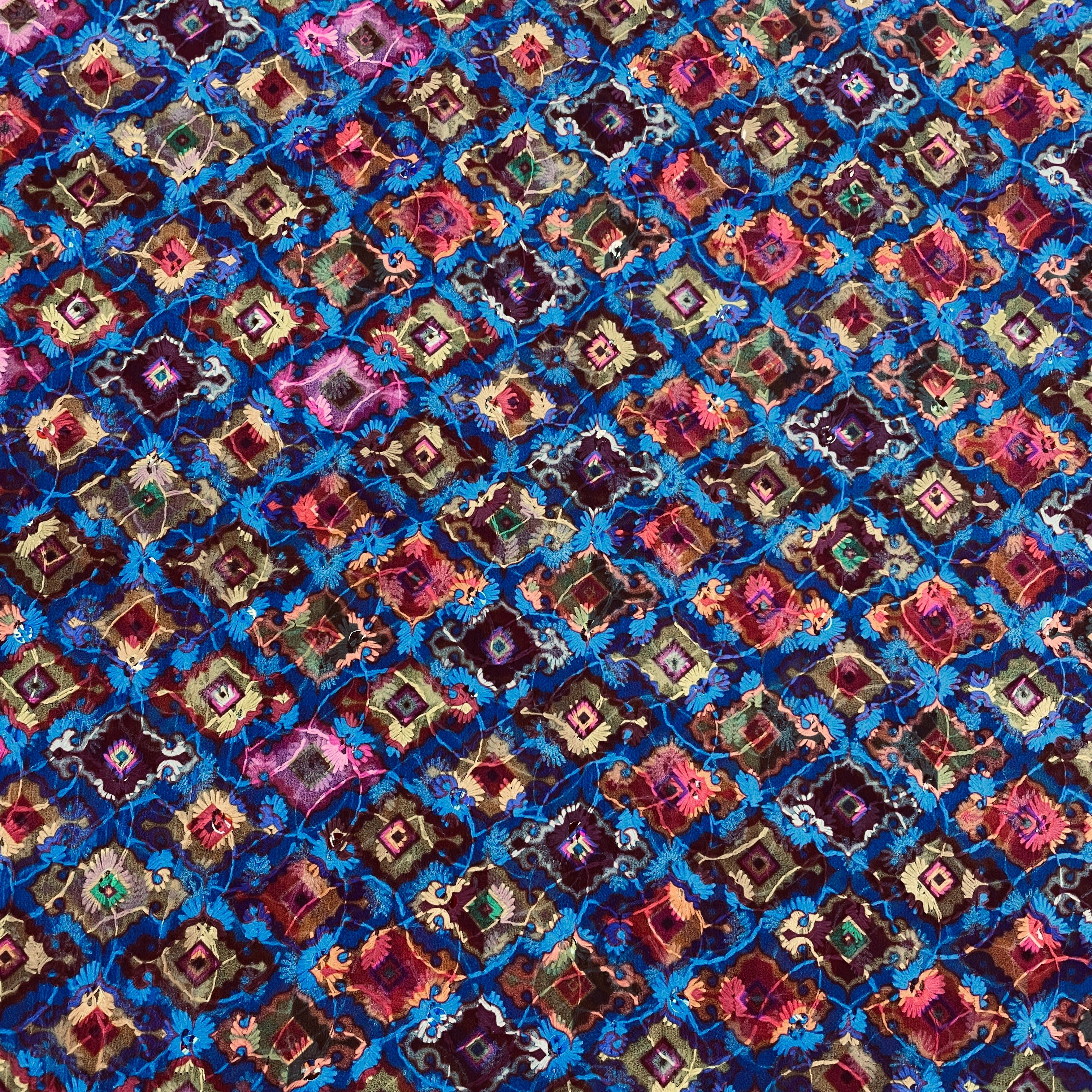 Blue Handblock Print Georgette Fabric - TradeUNO