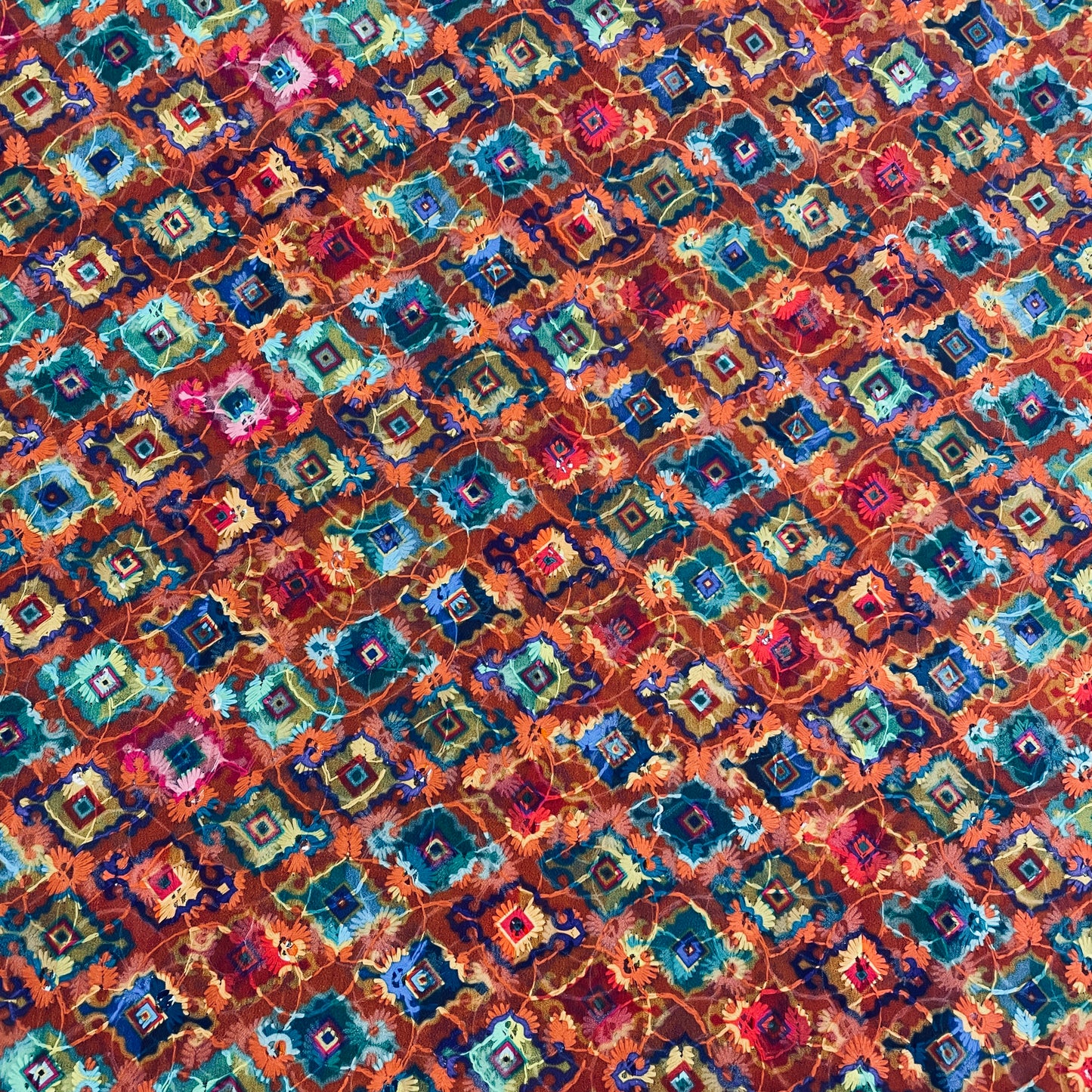 Orange Hand Block Print Georgette Fabric Plain Weave 38 Inches