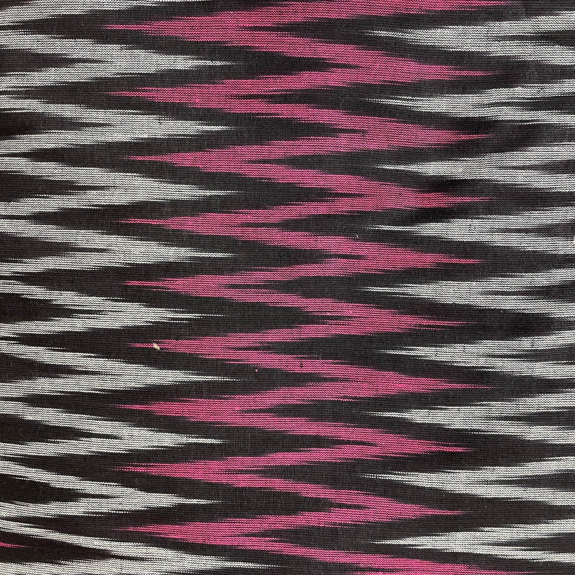 Grey With Pink Ikkat Print Cotton Fabric - TradeUNO