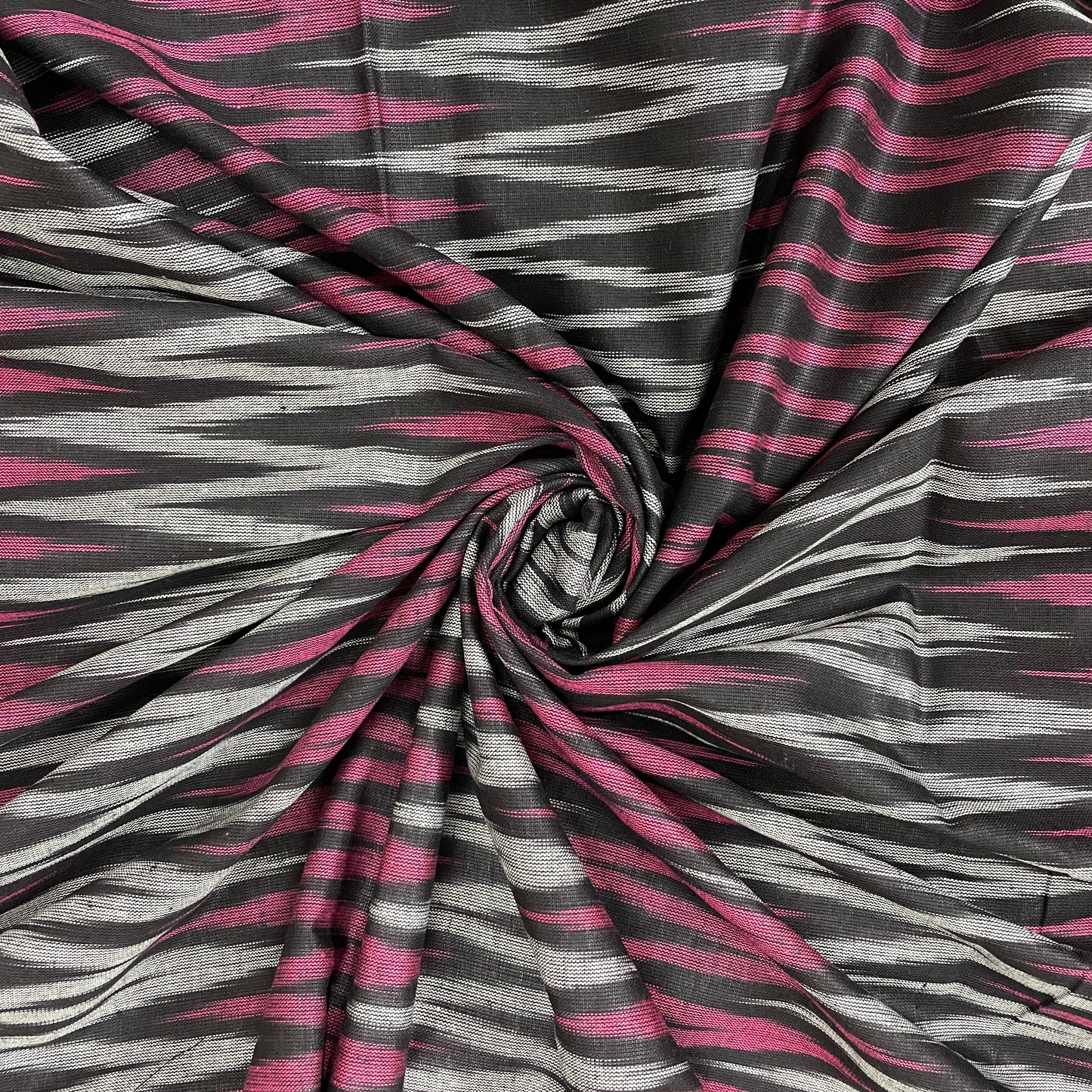 Grey With Pink Ikkat Print Cotton Fabric - TradeUNO