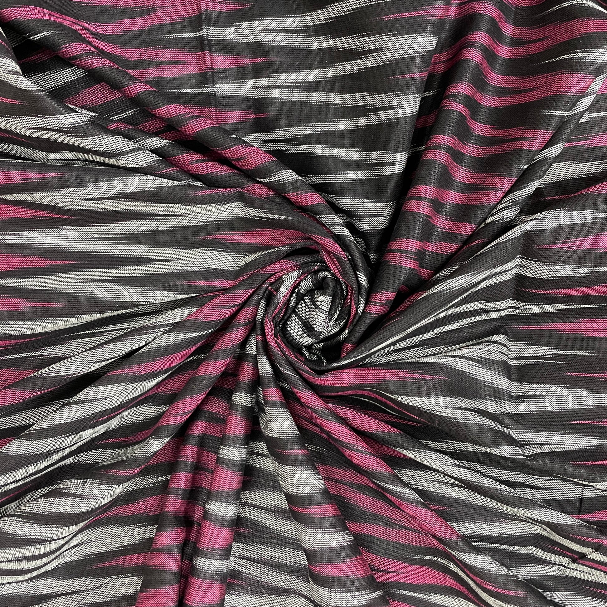 Grey With Pink Ikkat Print Cotton Fabric - TradeUNO