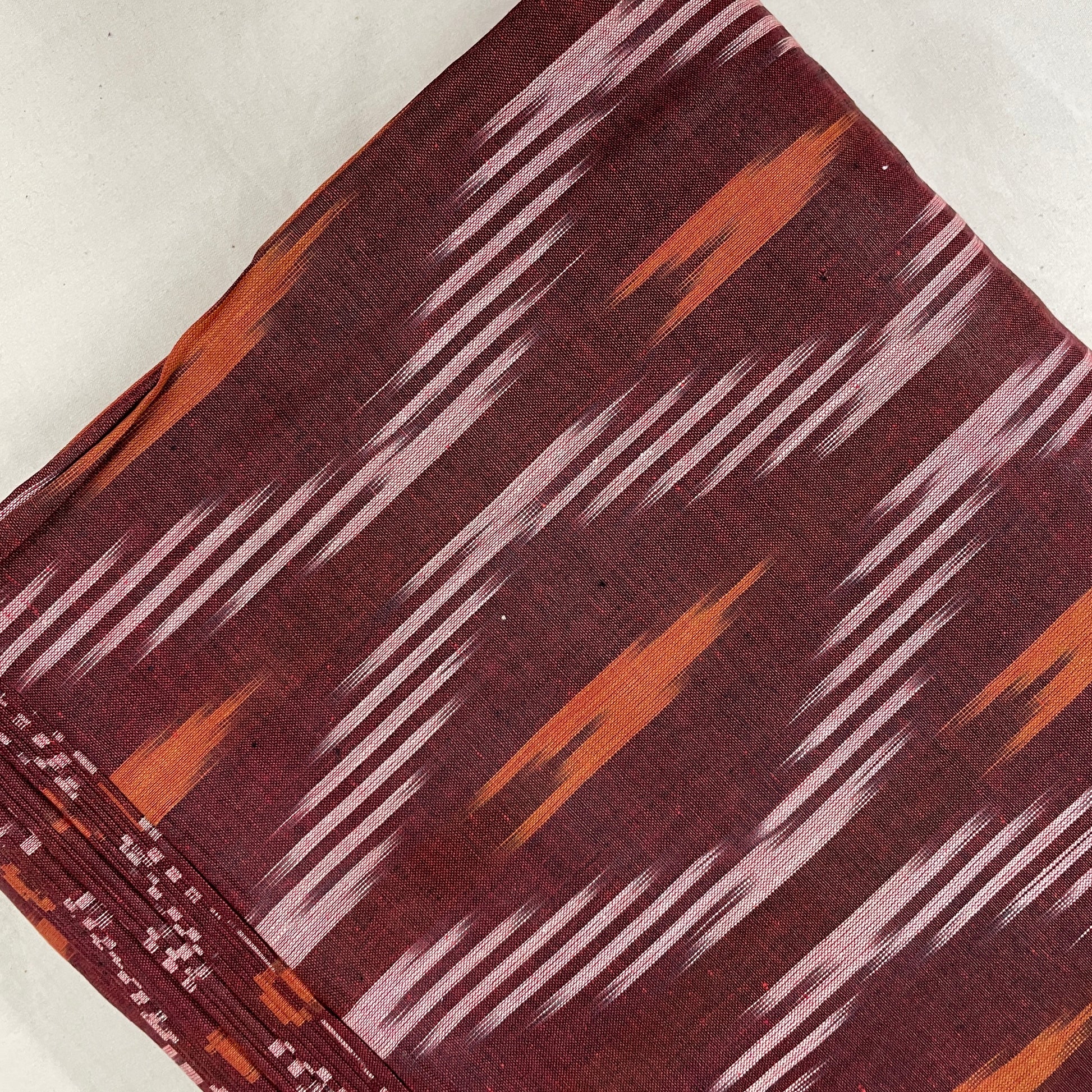 Maroon With Pink & Brown Ikkat Print Cotton Fabric - TradeUNO