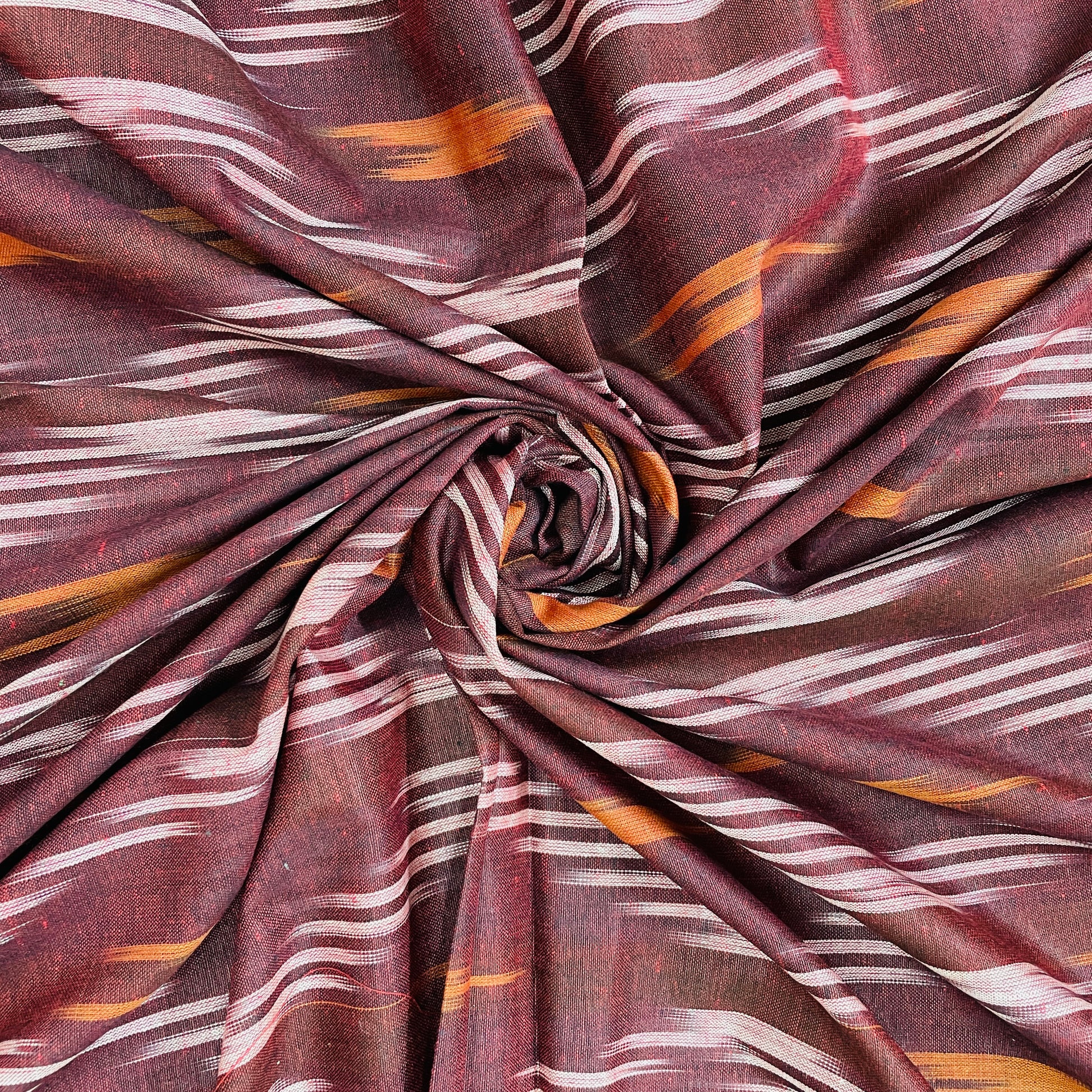 Maroon With Pink & Brown Ikkat Print Cotton Fabric - TradeUNO