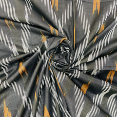 Black With White & Brown Ikkat Print Cotton Fabric - TradeUNO