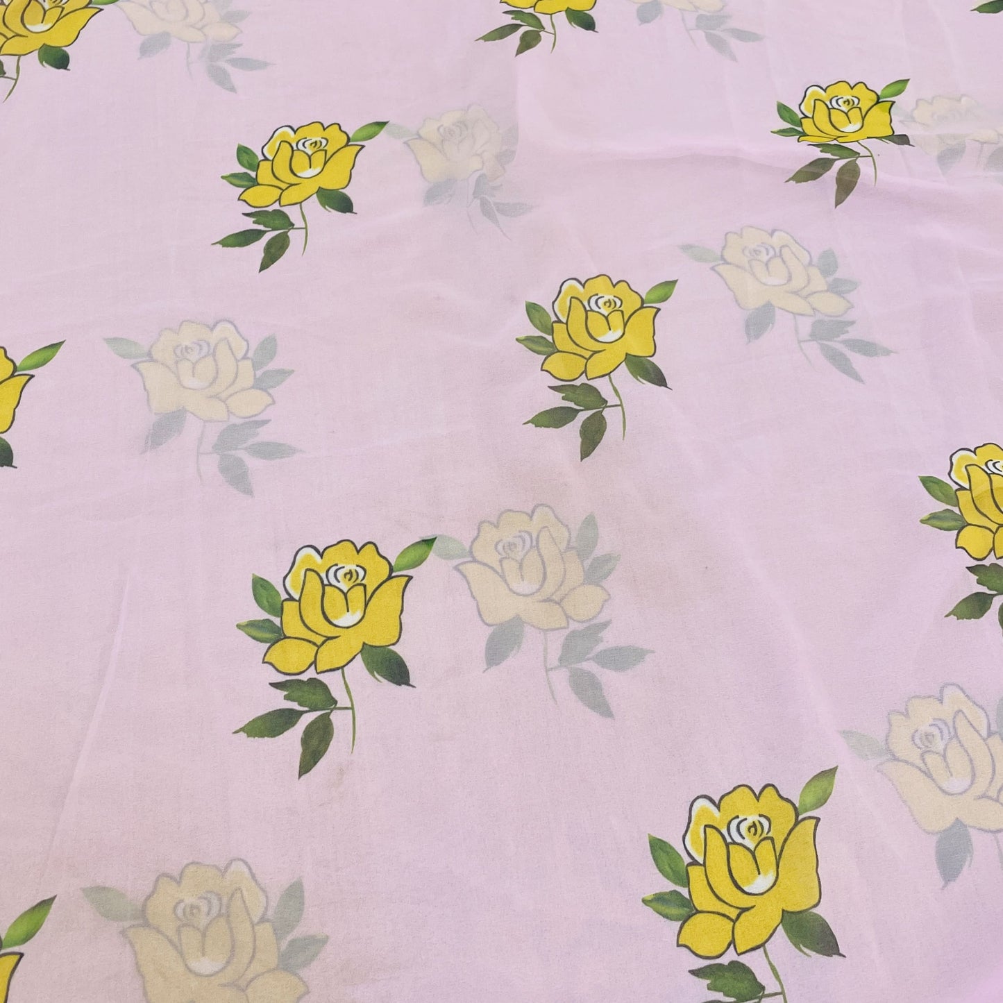 Premium Pink & Yellow Floral Print Georgette Fabric