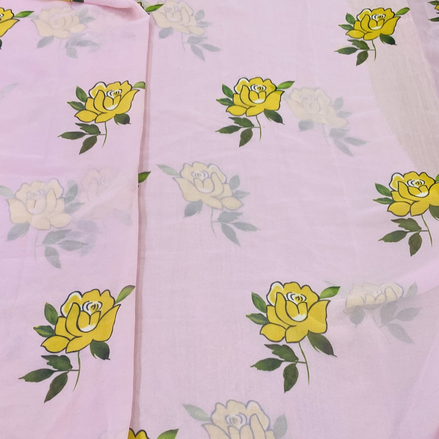 Premium Pink & Yellow Floral Print Georgette Fabric