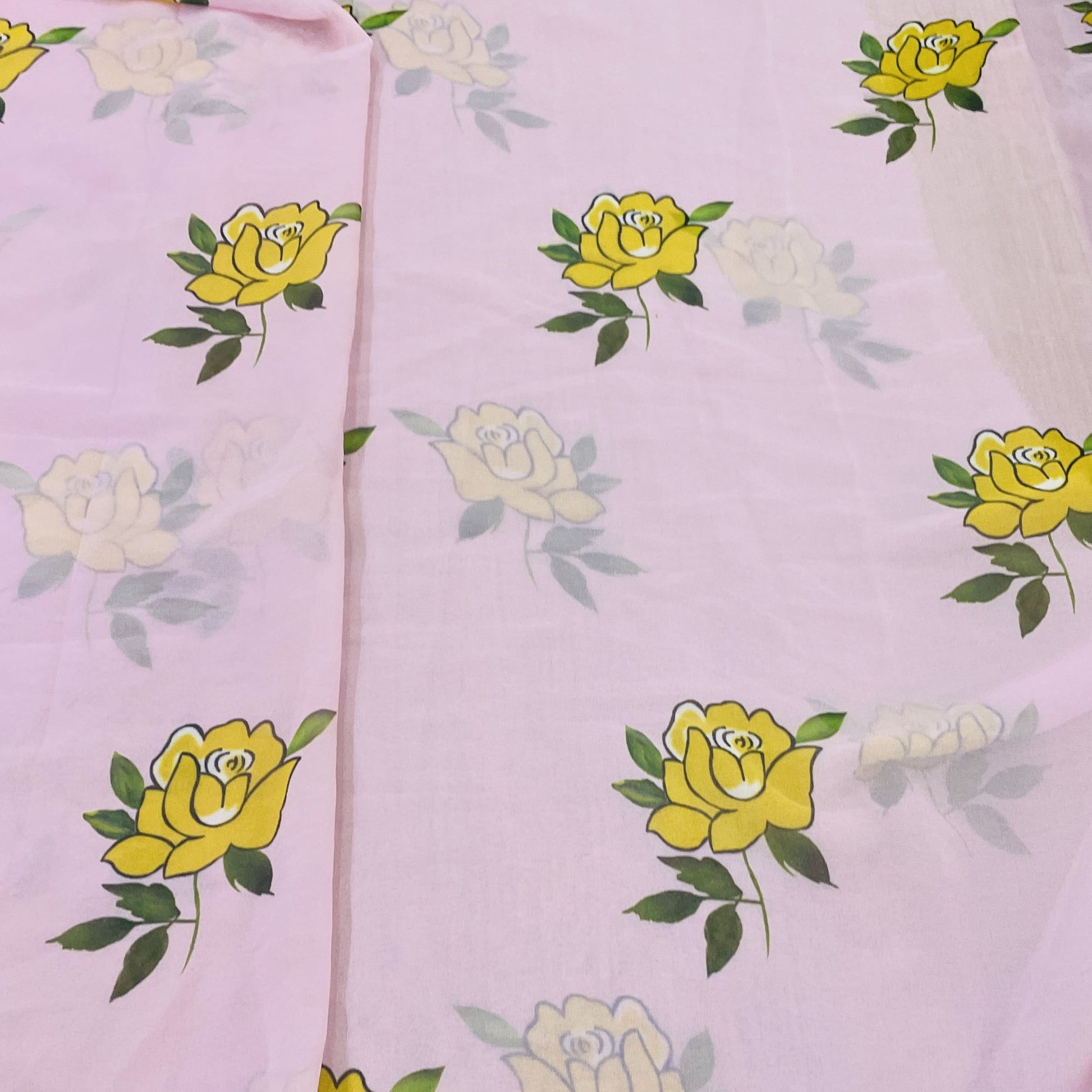 Premium Pink & Yellow Floral Print Georgette Fabric