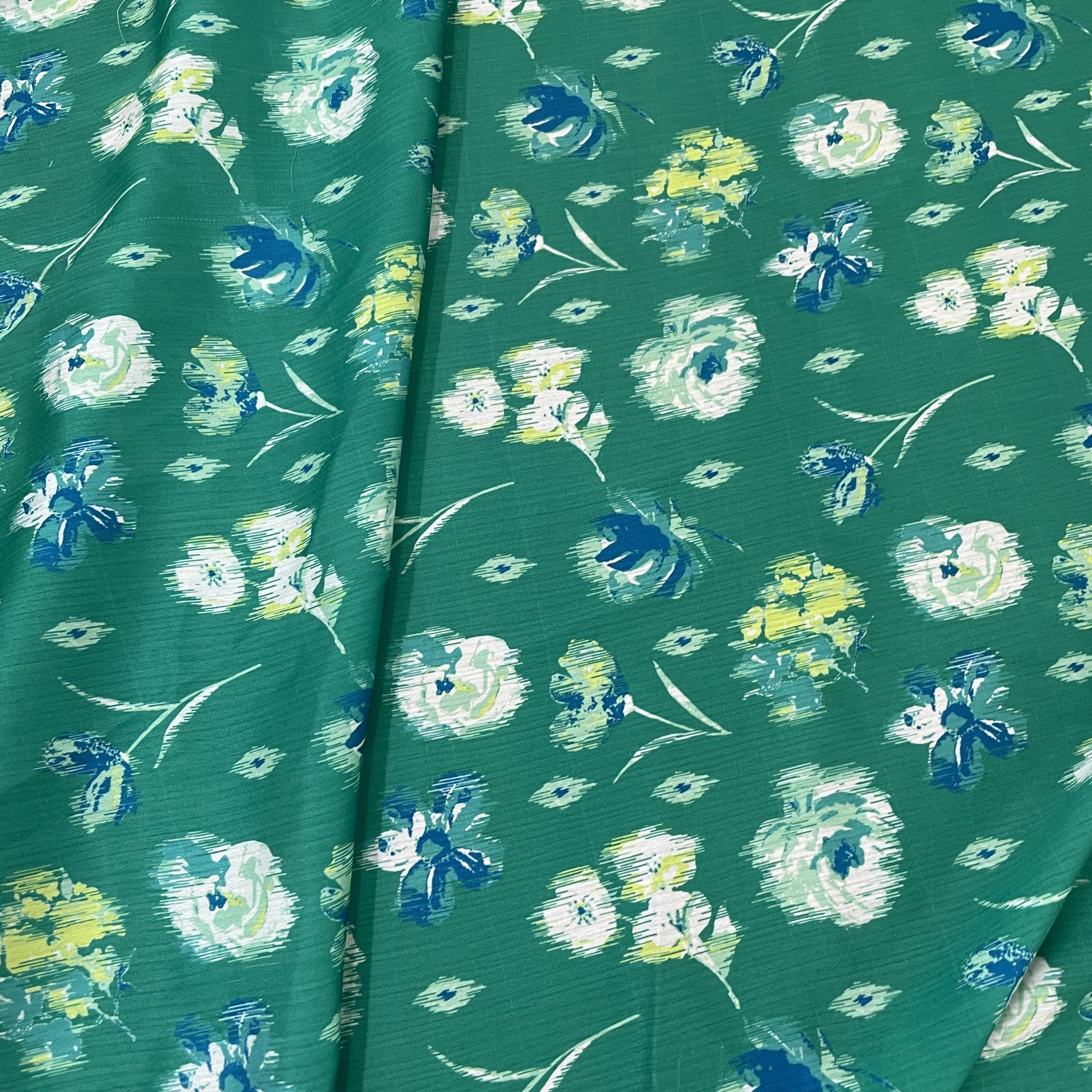 Premium Green Floral Print Satin Fabric