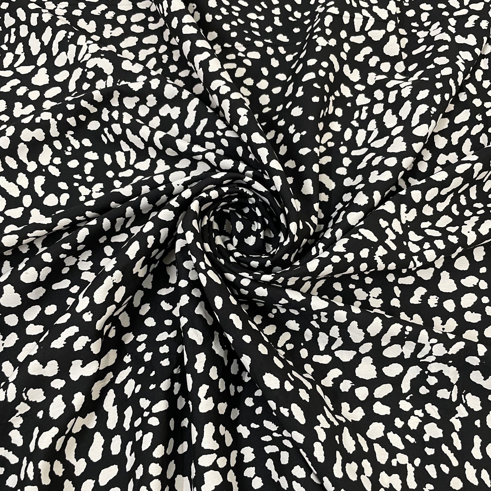 Premium White & Black Animal Print Satin Fabric