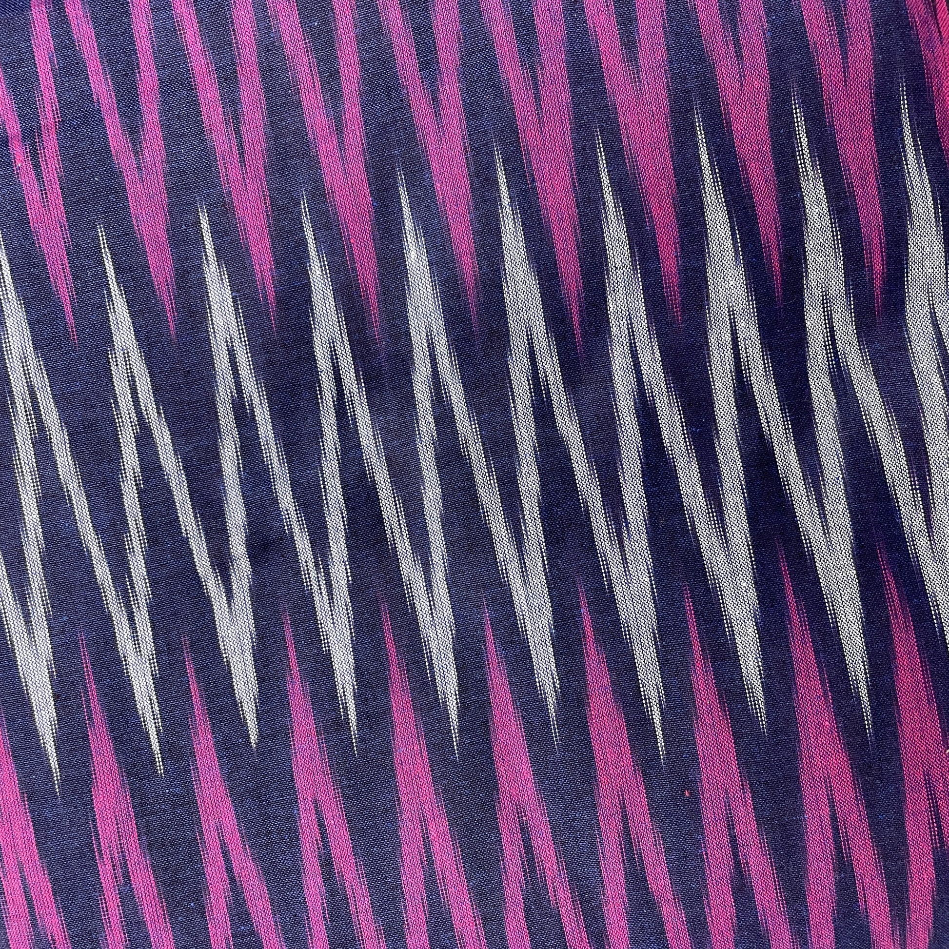 Dark Blue With Pink Ikkat Print Cotton Fabric - TradeUNO