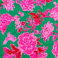 Premium Green & Pink Floral Print Satin Fabric