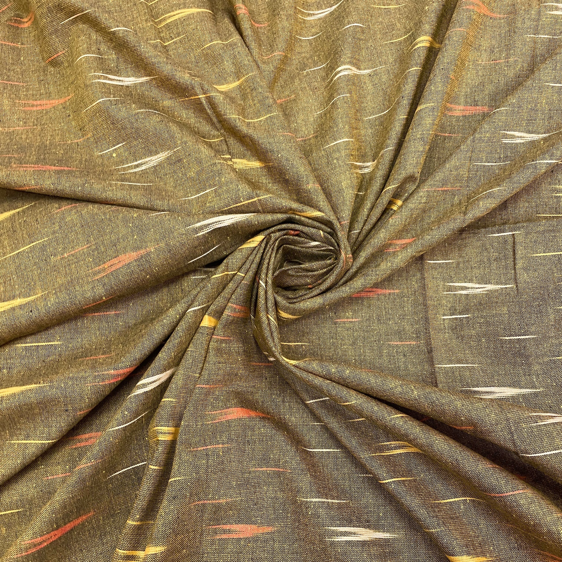 Grey With Multicolor Ikkat Cotton Fabric - TradeUNO