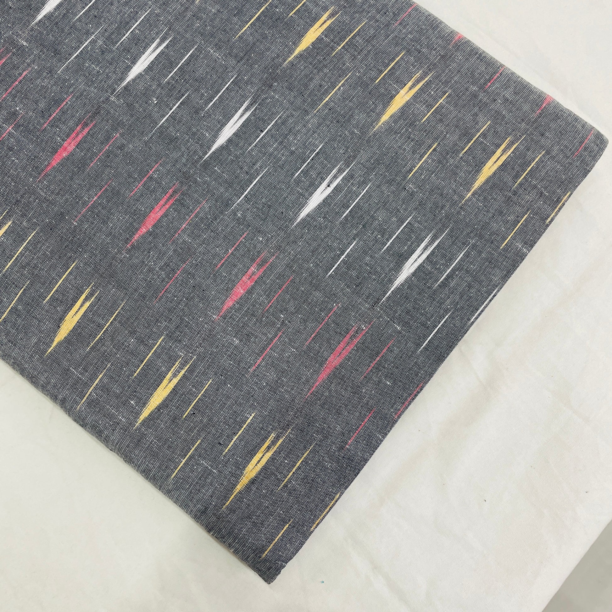 Grey With Multicolor Ikkat Cotton Fabric - TradeUNO