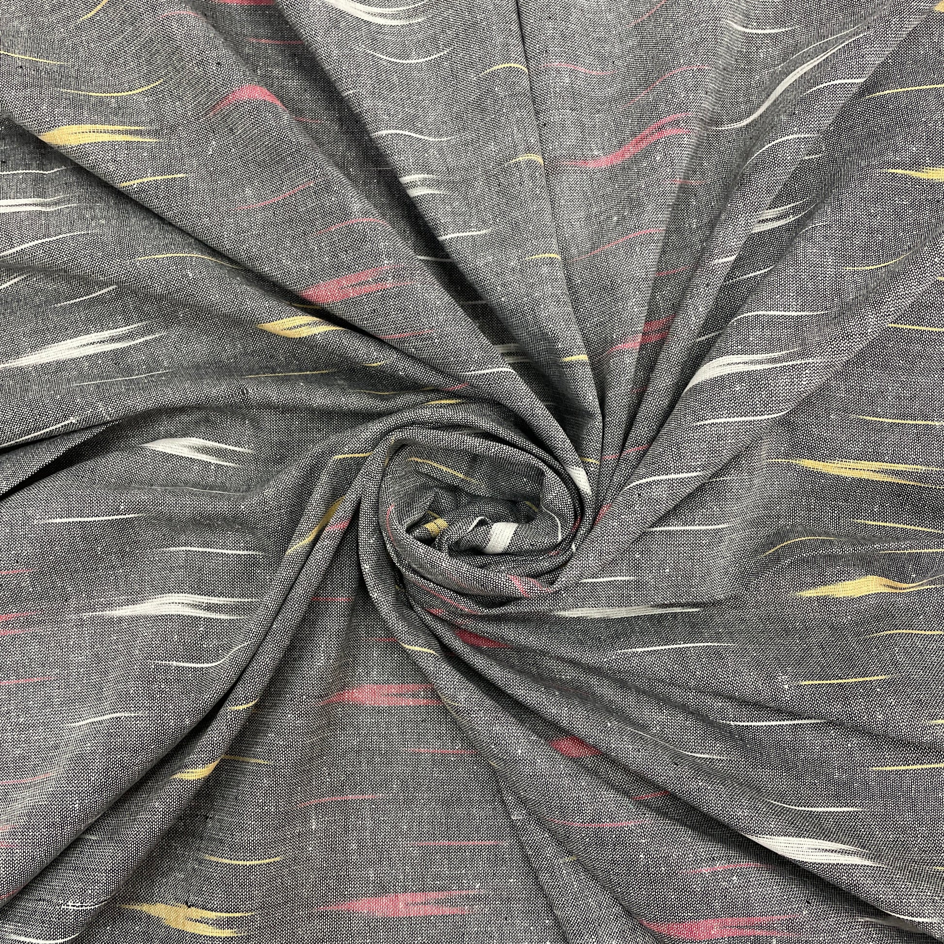 Grey With Multicolor Ikkat Cotton Fabric - TradeUNO