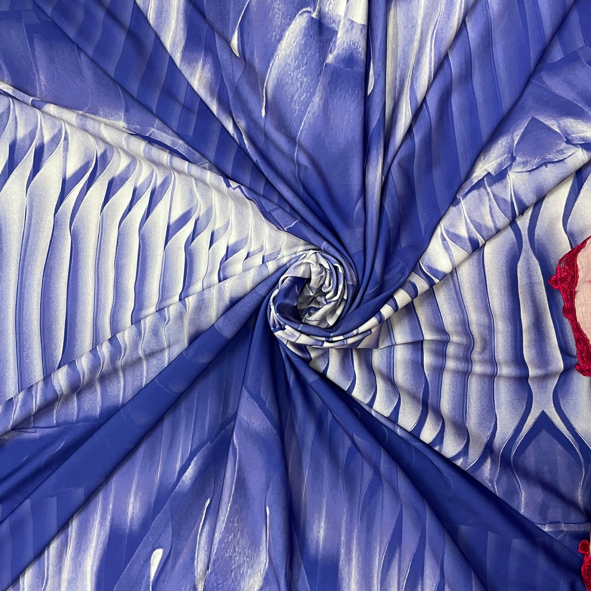 Blue With White Stripe Print Knit Lycra Fabric - TradeUNO
