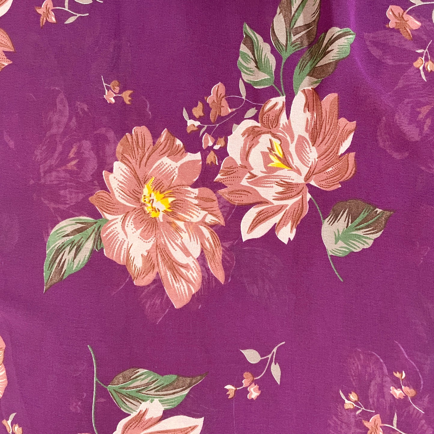 Purple With Pink Floral Print Georgette Fabric - TradeUNO