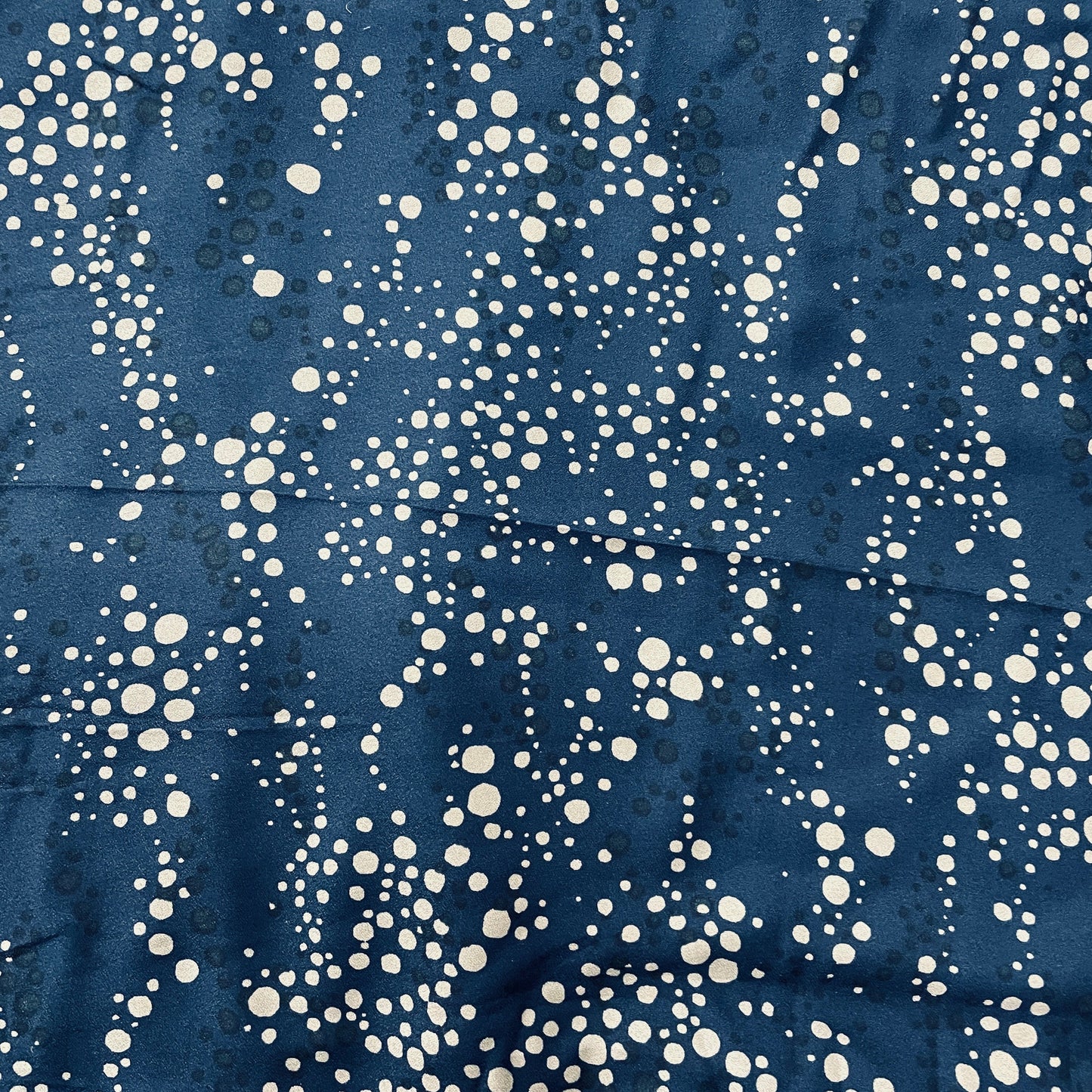 Berry Blue With Cream & Black Dots Print Crepe Fabric - TradeUNO