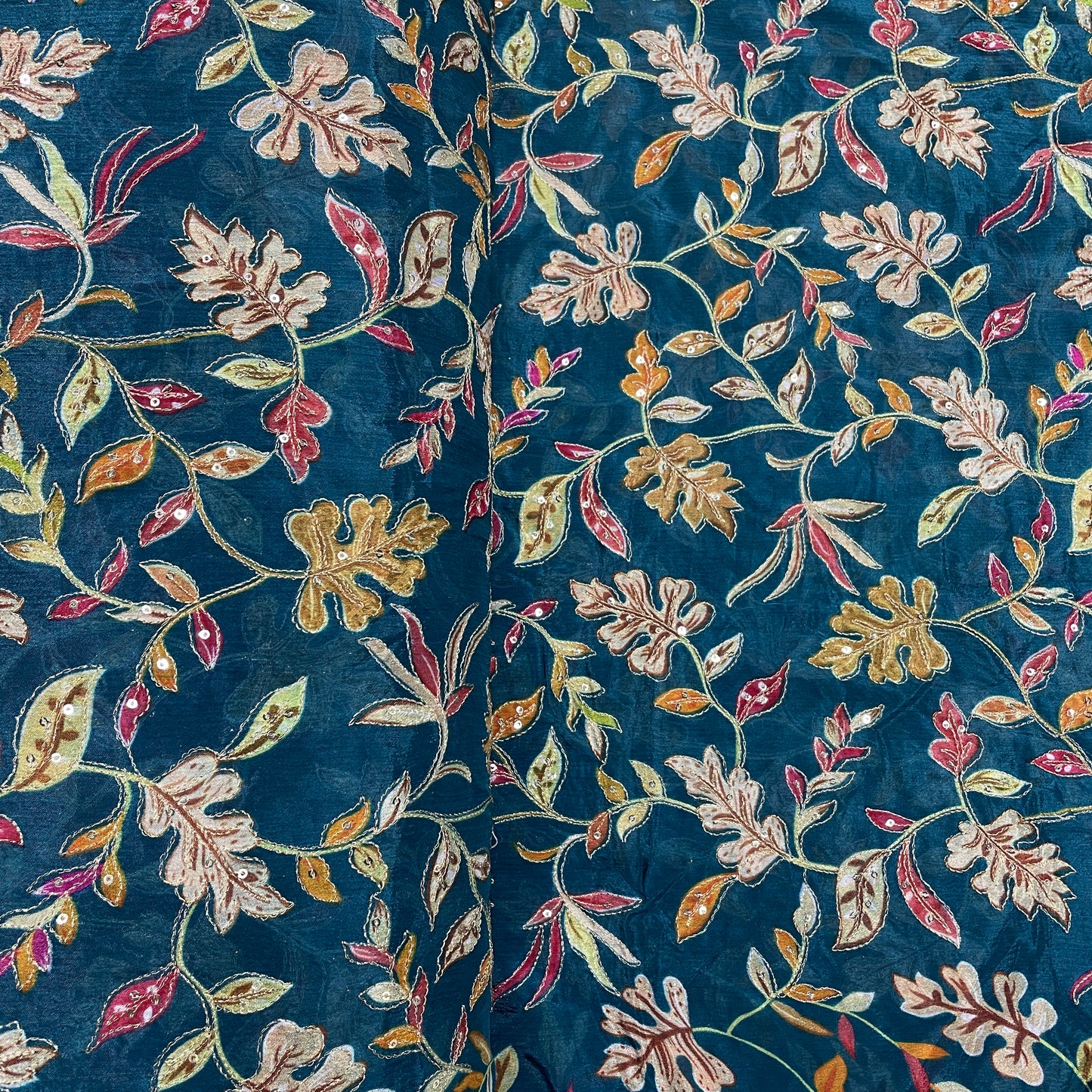 Dark Green With Multicolour Floral Embroidery Sequence Chinon Fabric - TradeUNO