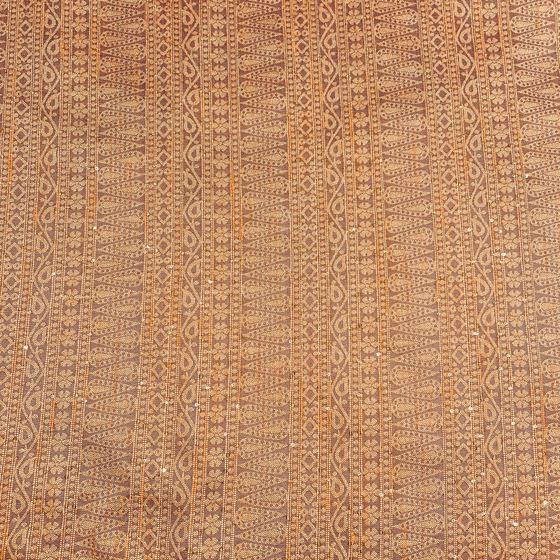 Rust with Peach Embroidery Traditional Brocade Fabric - TradeUNO