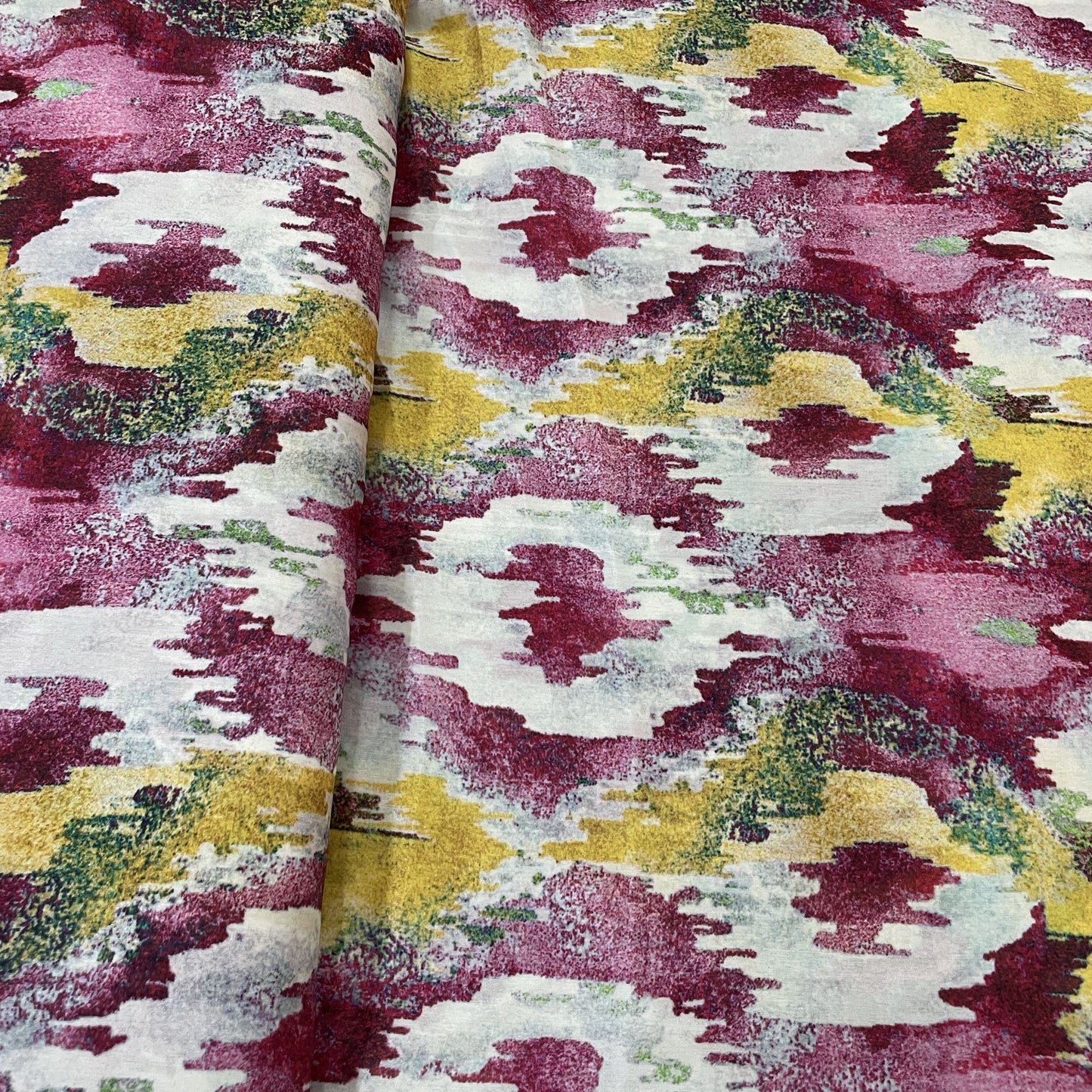 Premium Multicolor Ikkat Print Georgette Satin Fabric