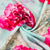 Premium Mint Green Pink Floral Print Georgette Satin Fabric
