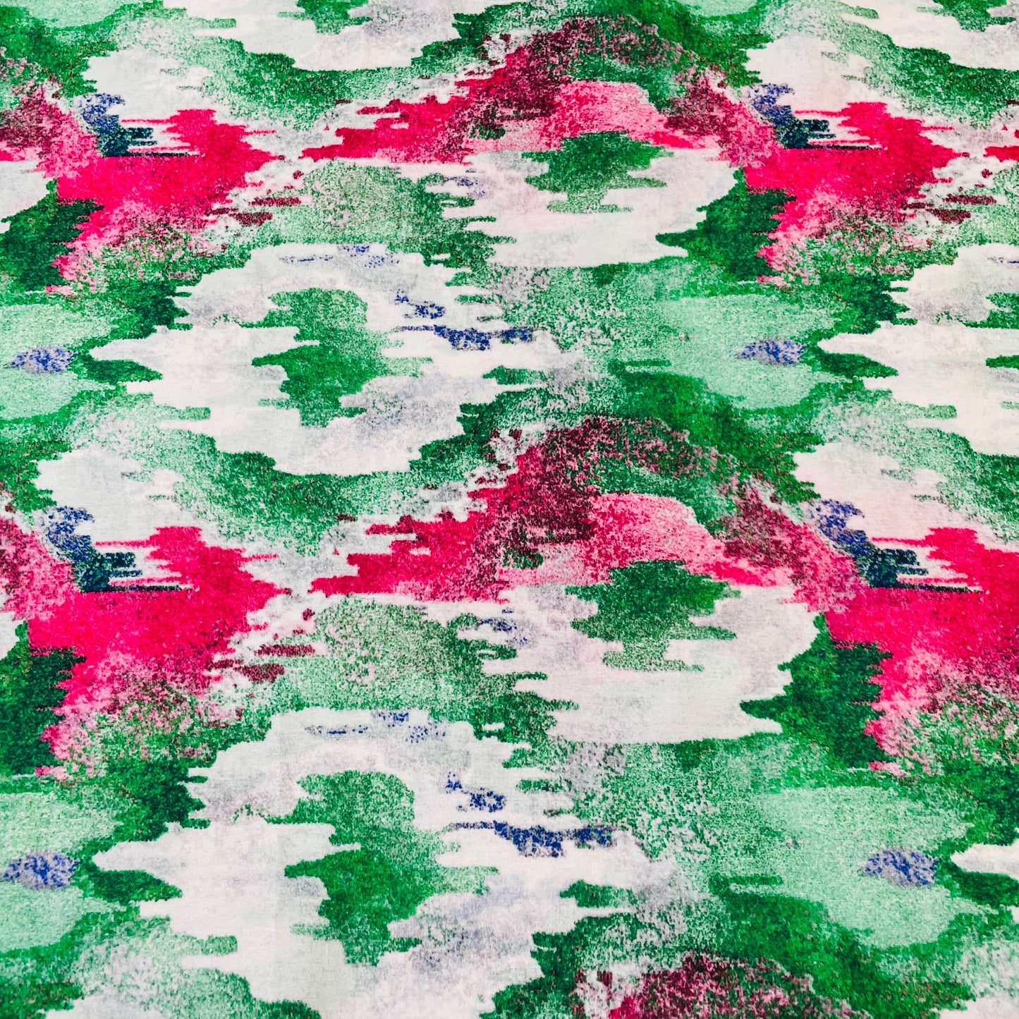 Premium Green Pink Ikkat Print Georgette Satin Fabric