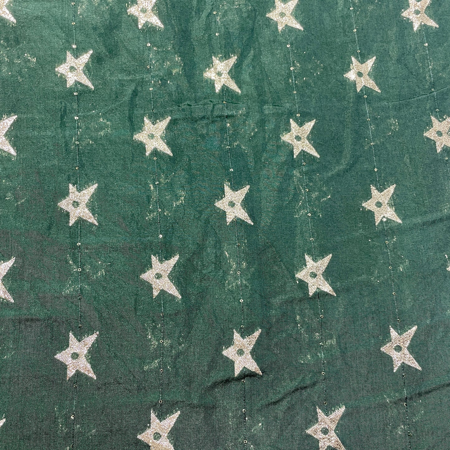 Dark Green Geometrical Zari Embroidery Sequence Chanderi Fabric - TradeUNO