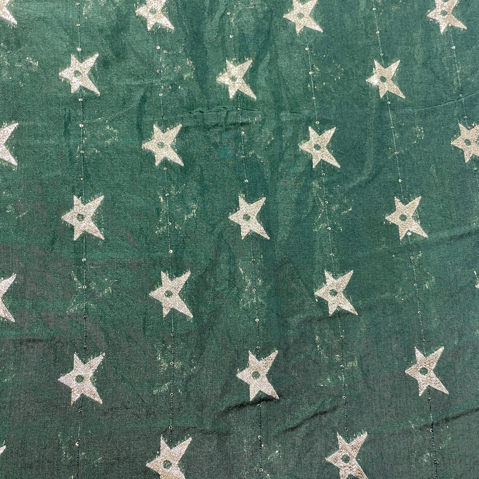 Dark Green Geometrical Zari Embroidery Sequence Chanderi Fabric - TradeUNO