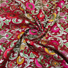 Premium Red Floral Zari Khimkhwab Banarasi Silk