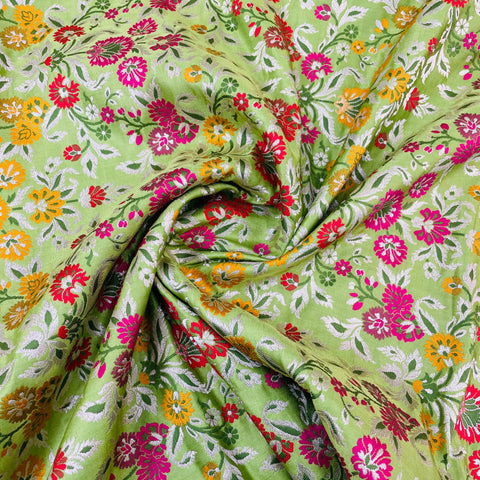 Premium Green Floral Zari Khimkhwab Banarasi Silk