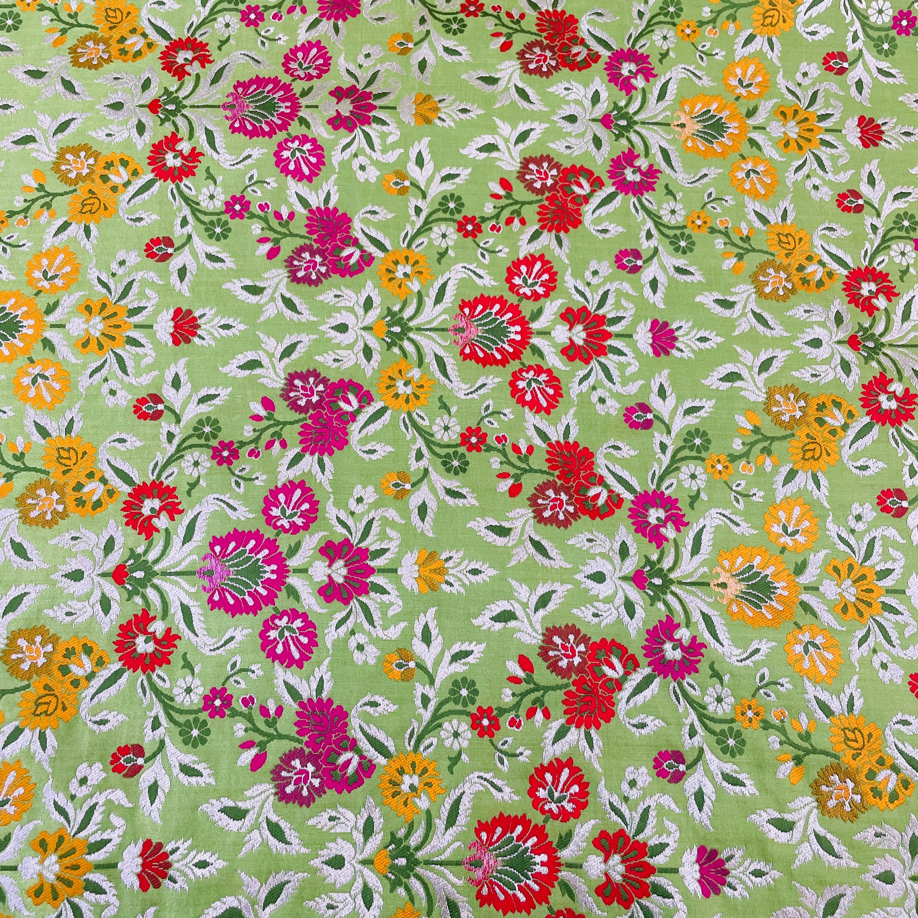 Premium Green Floral Zari Khimkhwab Banarasi Silk