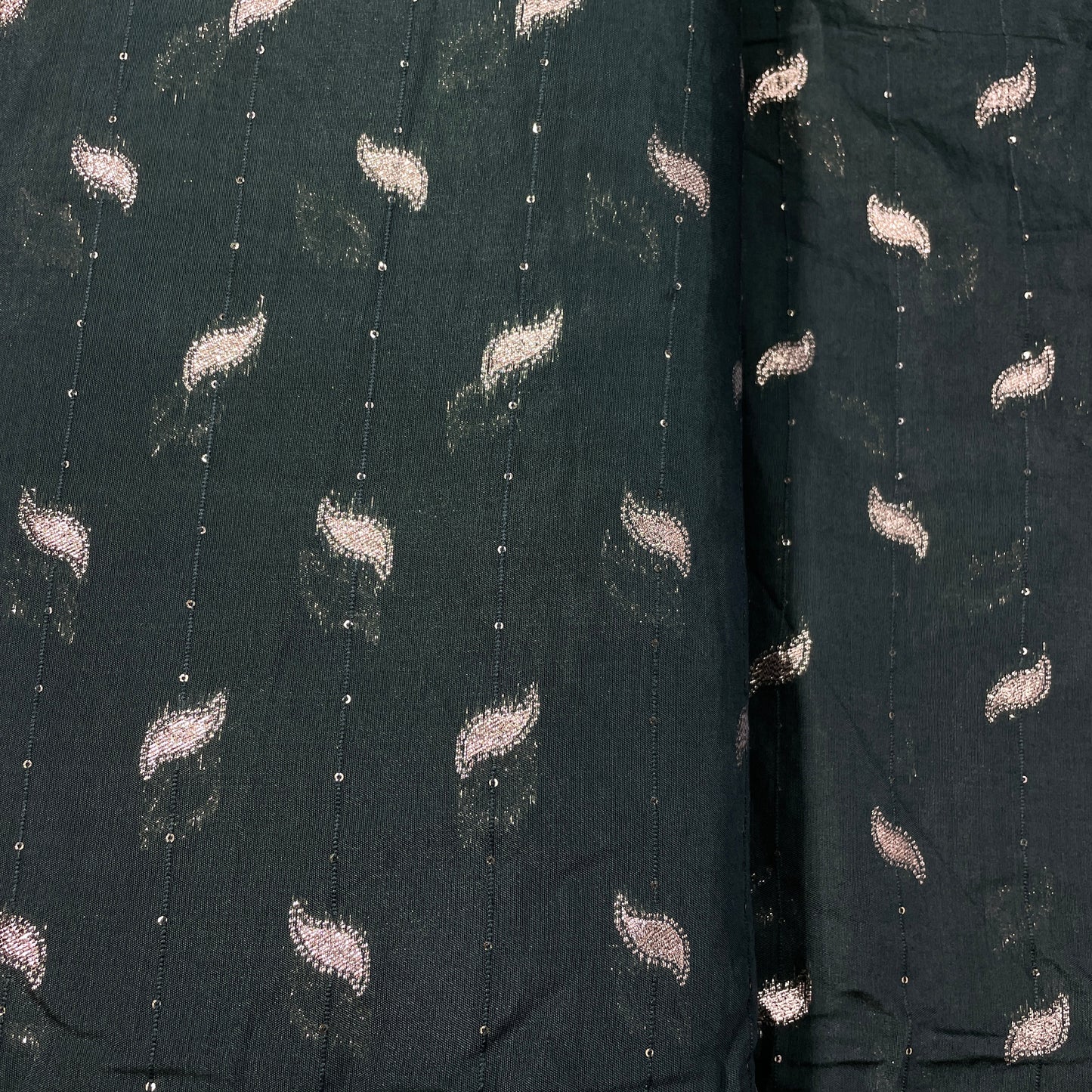Dark Green Zari Embroidery Sequence Chanderi Fabric - TradeUNO