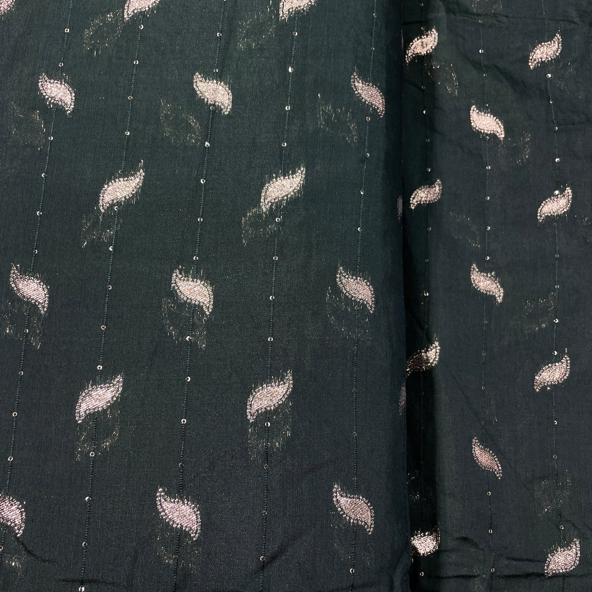 Dark Green Zari Embroidery Sequence Chanderi Fabric - TradeUNO