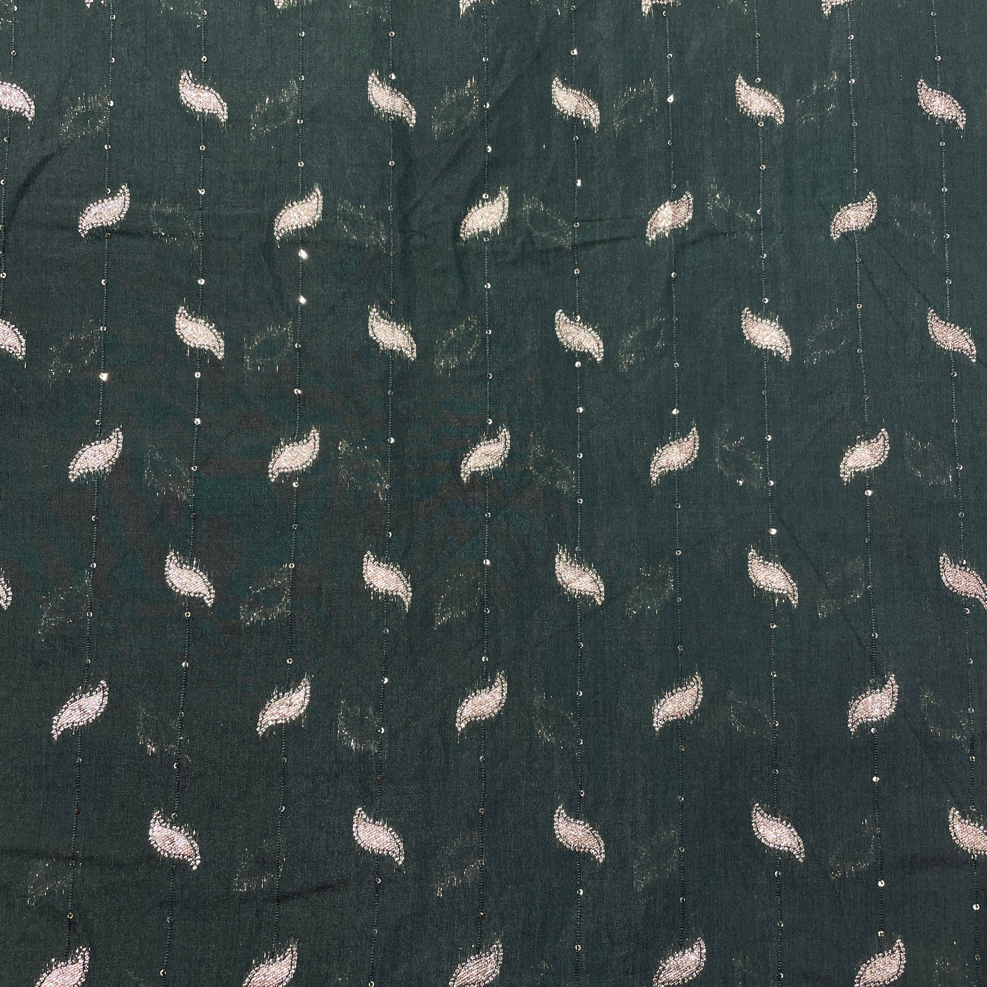 Dark Green Zari Embroidery Sequence Chanderi Fabric - TradeUNO