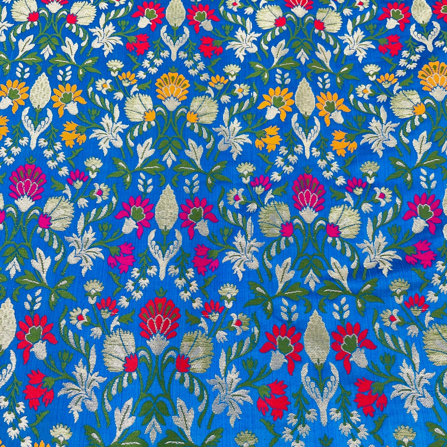Premium Blue Floral Zari Khimkhwab Banarasi Silk