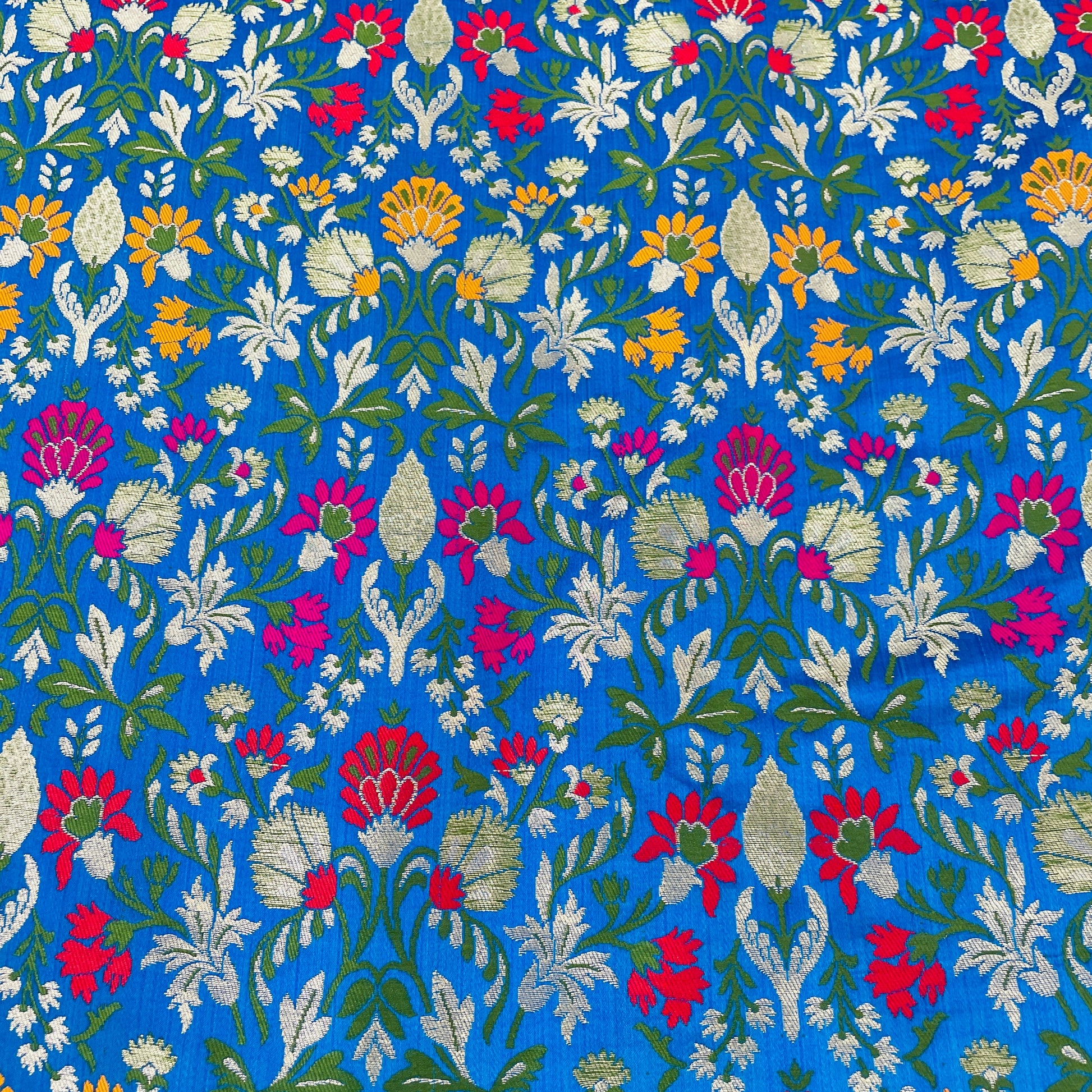 Premium Blue Floral Zari Khimkhwab Banarasi Silk