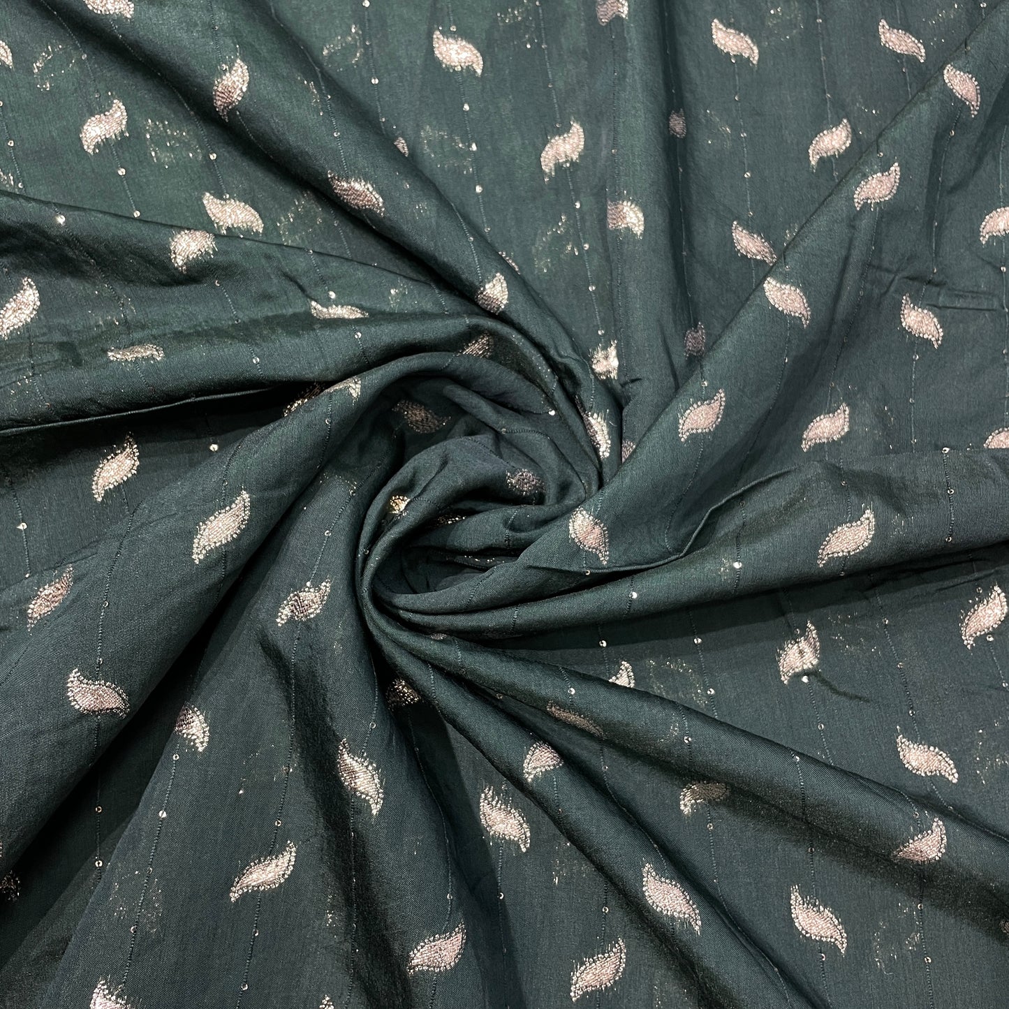 Dark Green Zari Embroidery Sequence Chanderi Fabric - TradeUNO