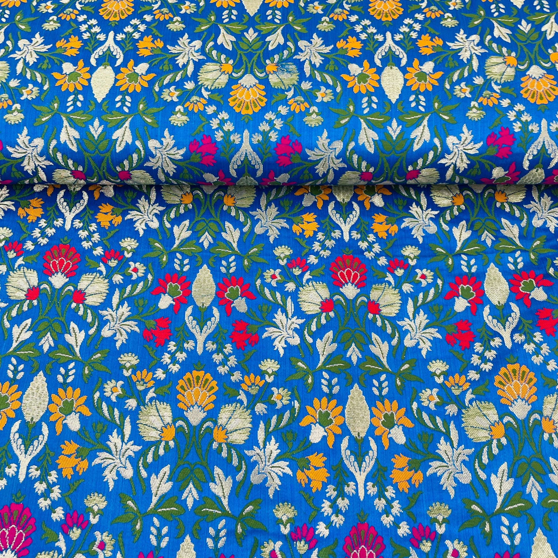 Premium Blue Floral Zari Khimkhwab Banarasi Silk