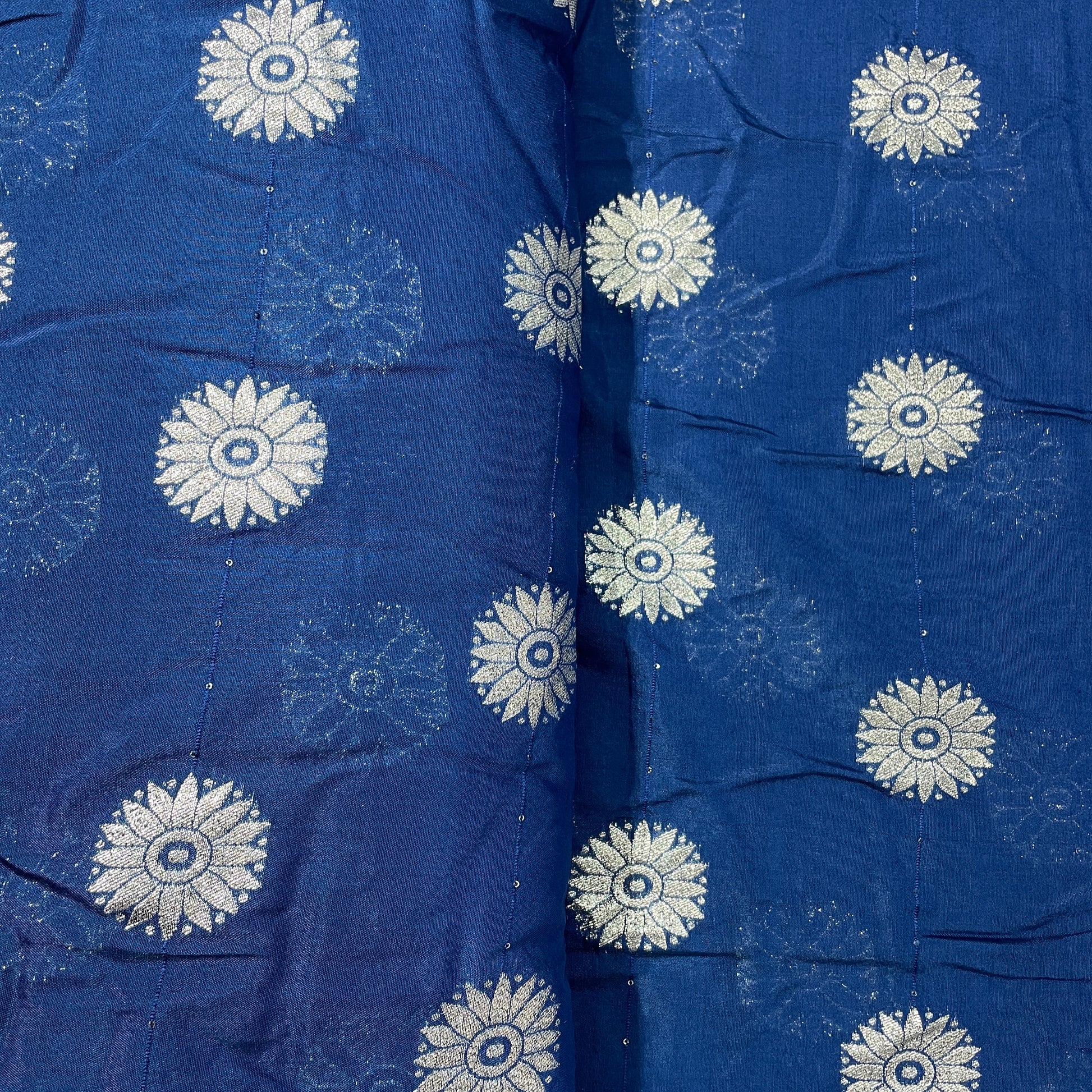 Navy Blue Zari Embroidery Sequence Chanderi Fabric - TradeUNO