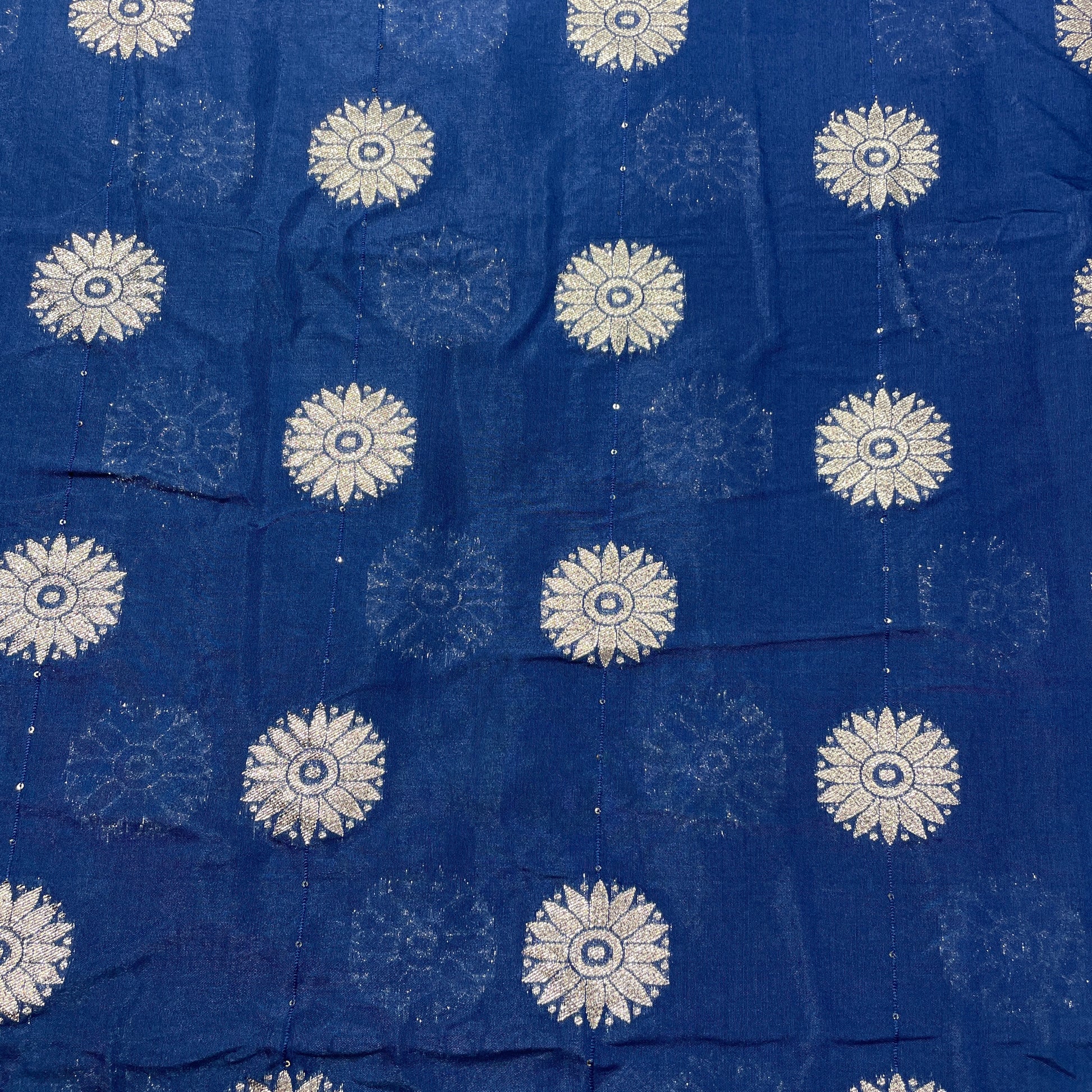 Navy Blue Zari Embroidery Sequence Chanderi Fabric - TradeUNO