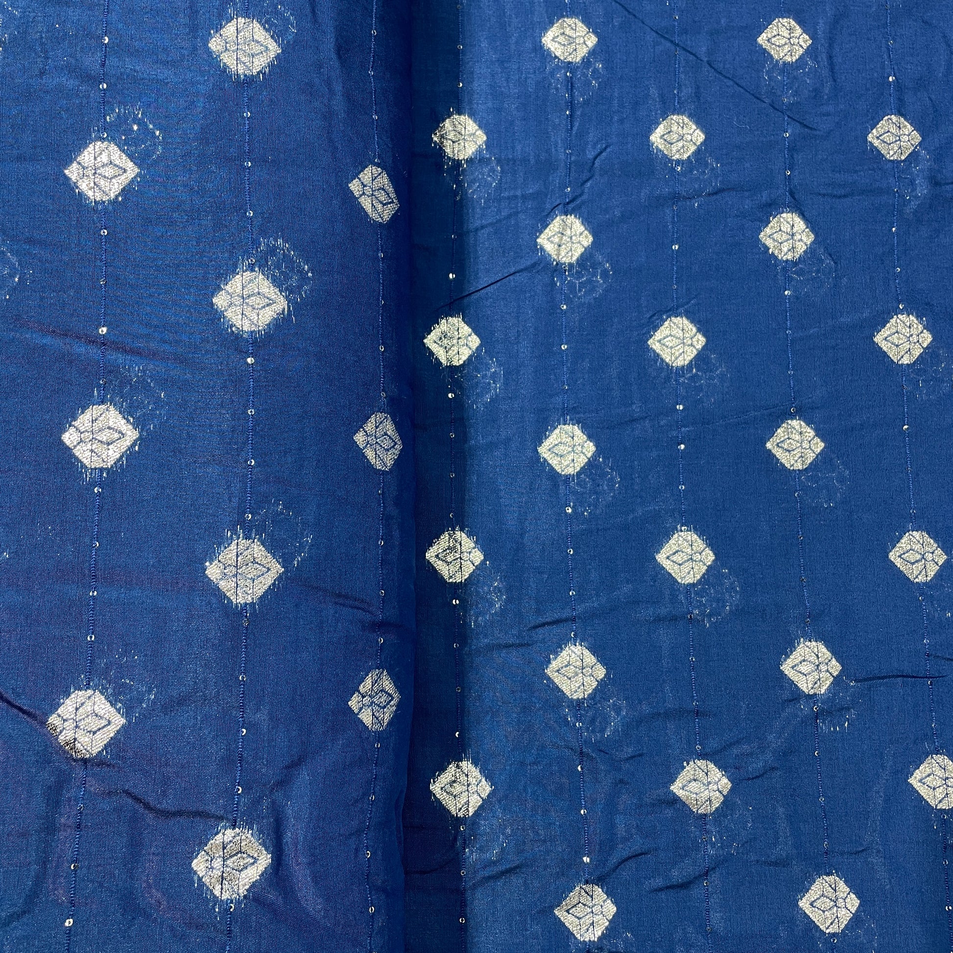 Navy Blue Zari Embroidery Sequence Chanderi Fabric - TradeUNO