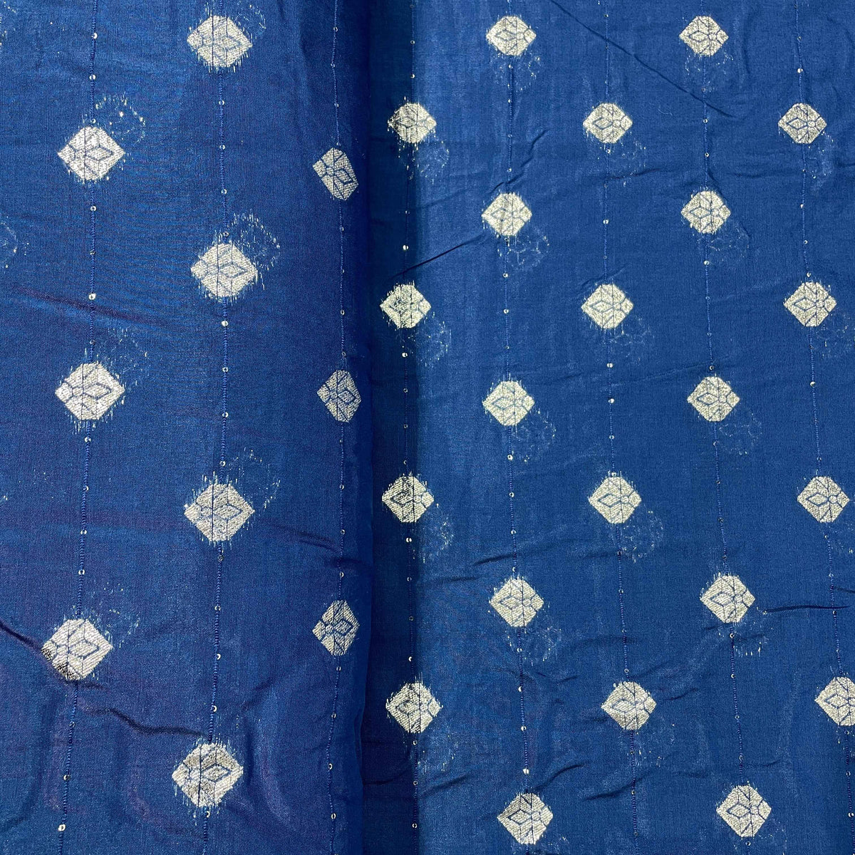 Navy Blue Zari Embroidery Sequins Chanderi Fabric